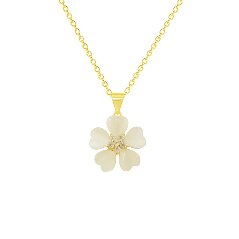 Fashion Opal Kelopak Clover Pendant Titanium Steel Kalung Emas