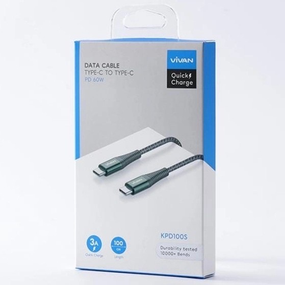 Kabel Data Vivan KPD100S Data Cable PD Type-C To Type-C 60W 3A Quick Charge - Garansi Resmi 1 Tahun