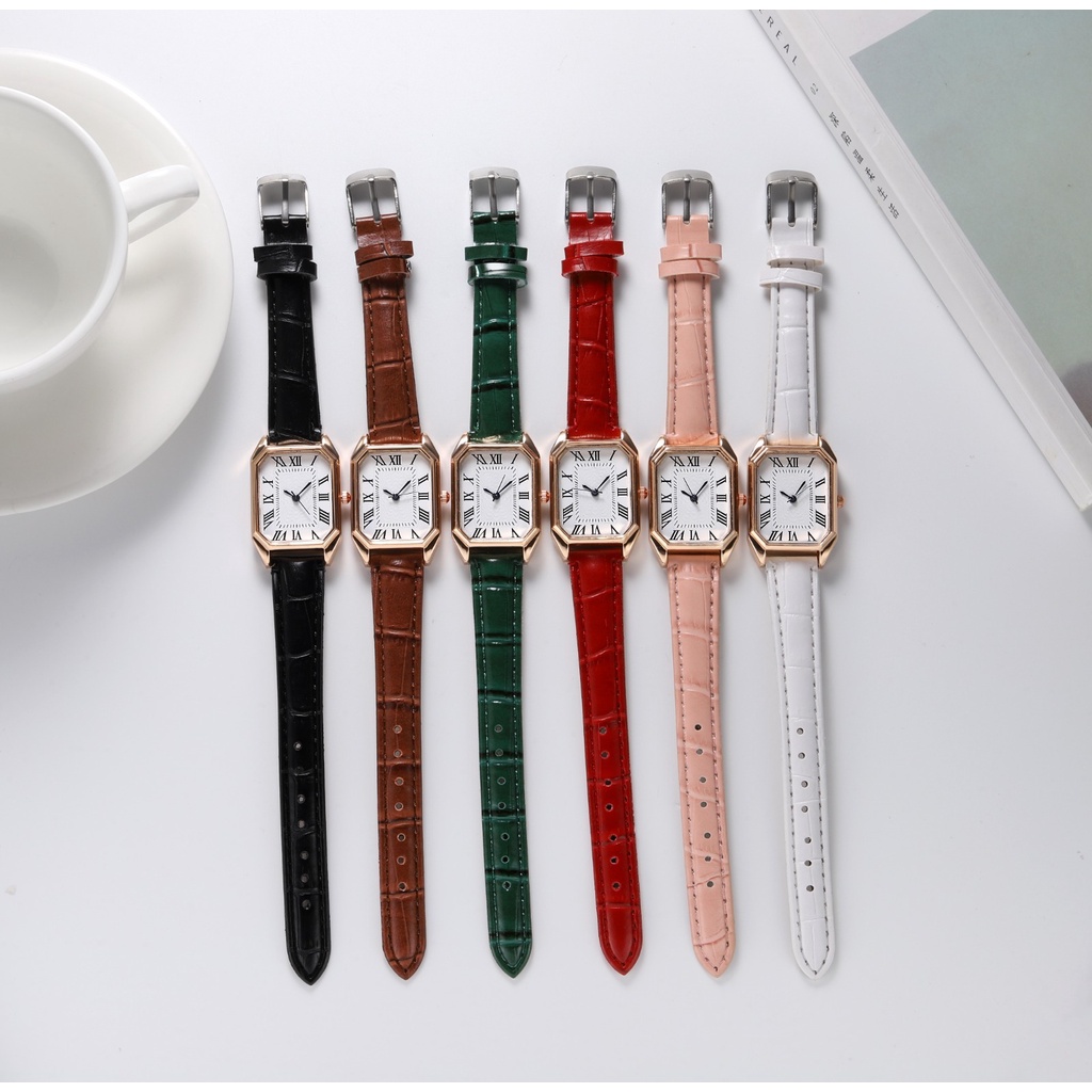 RRNS 176 Jam Tangan Strap PU Analog Casual Gaya Retro Untuk Wanita Watch Korean Fashion