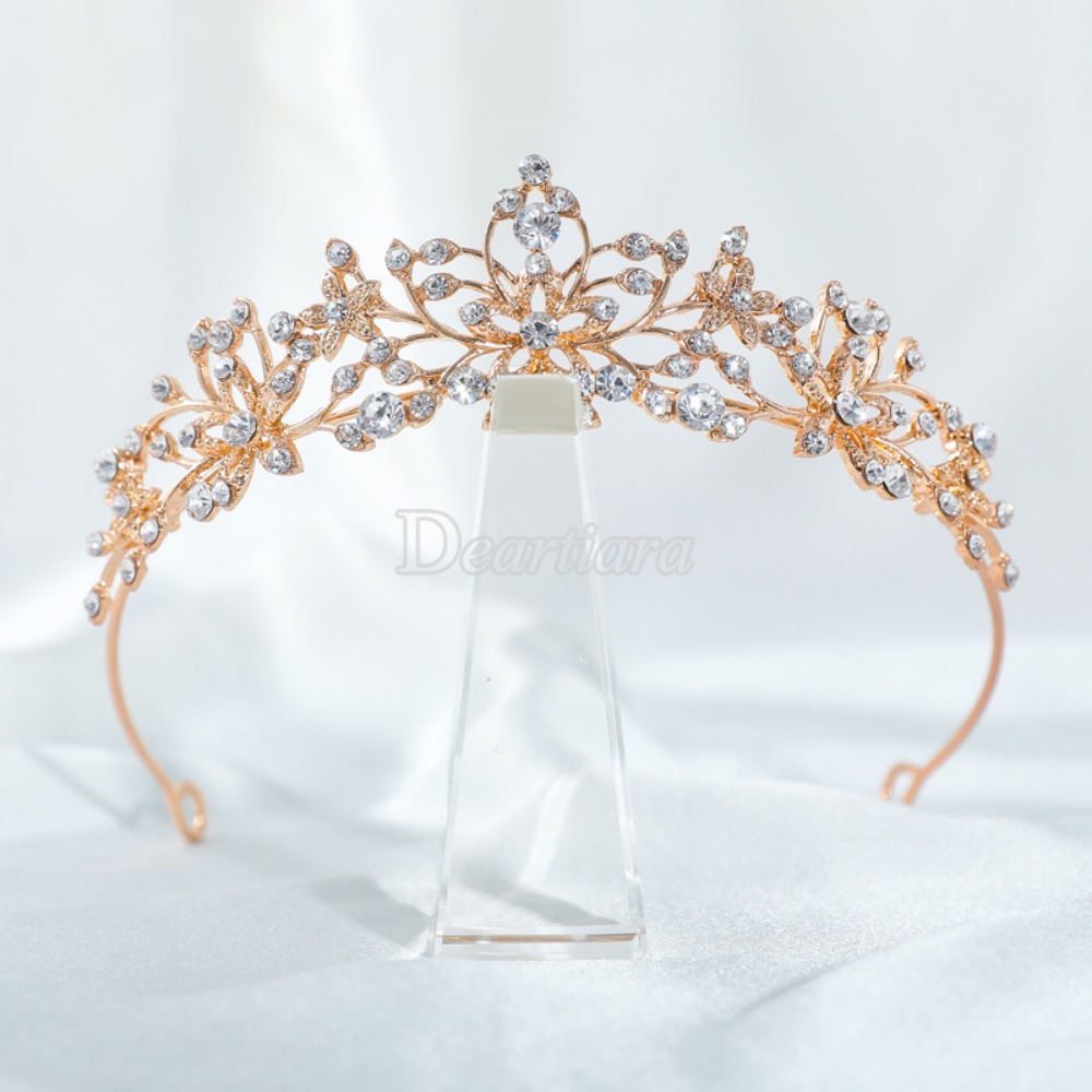 Fashion Berlian Imitasi Mahkota Rambut Band Pengantin Emas Bando Rambut Band Baroque Headband Bridal Crown