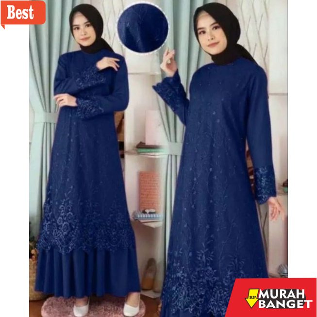 Tren baju lebaran wanita 2023- GAMIS MODEL TERBARU  TILE MUTIARA BUNGA BAWAH TEBAL