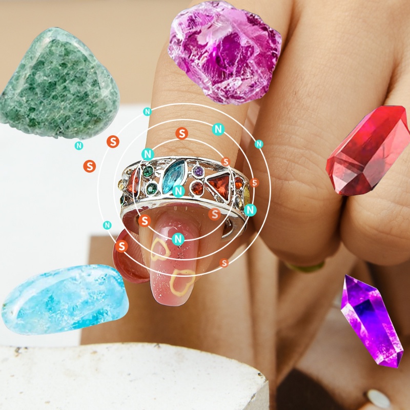 Cincin Energi Kristal Warna-Warni/Fashion Berongga Keluar Cincin Kuarsa Untuk Menurunkan Berat Badan Perhiasan Pesta Berlian Magnetik