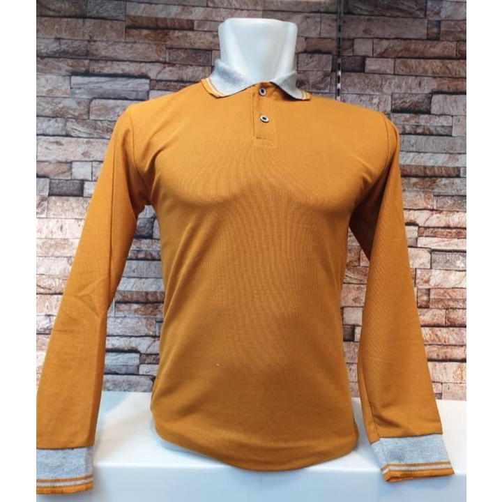 Kaos kerah FO LIST & KOMBINASI lengan panjang MUSTARD / kaos kerah polos lengan panjang FO LIST / ka