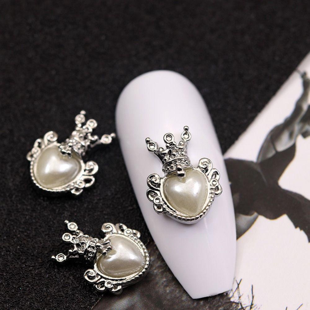 Mxbeauty Alloy Nail Art Liontin Mutiara 3D Gelap Gaya Baroque Manikur Alat Perhiasan Zirkon Dekorasi Kuku