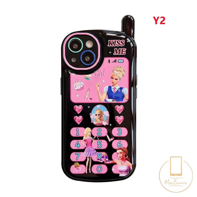 IPHONE Casing Bentuk Ponsel Kepribadian Retro Kreatif Kompatibel Untuk Iphone7 8 Plus11Xr13 14 12 11 Pro MAX X XS MAX SE 2020 Kartun Gadis Perempuan Barbie Lembut TPU Cover