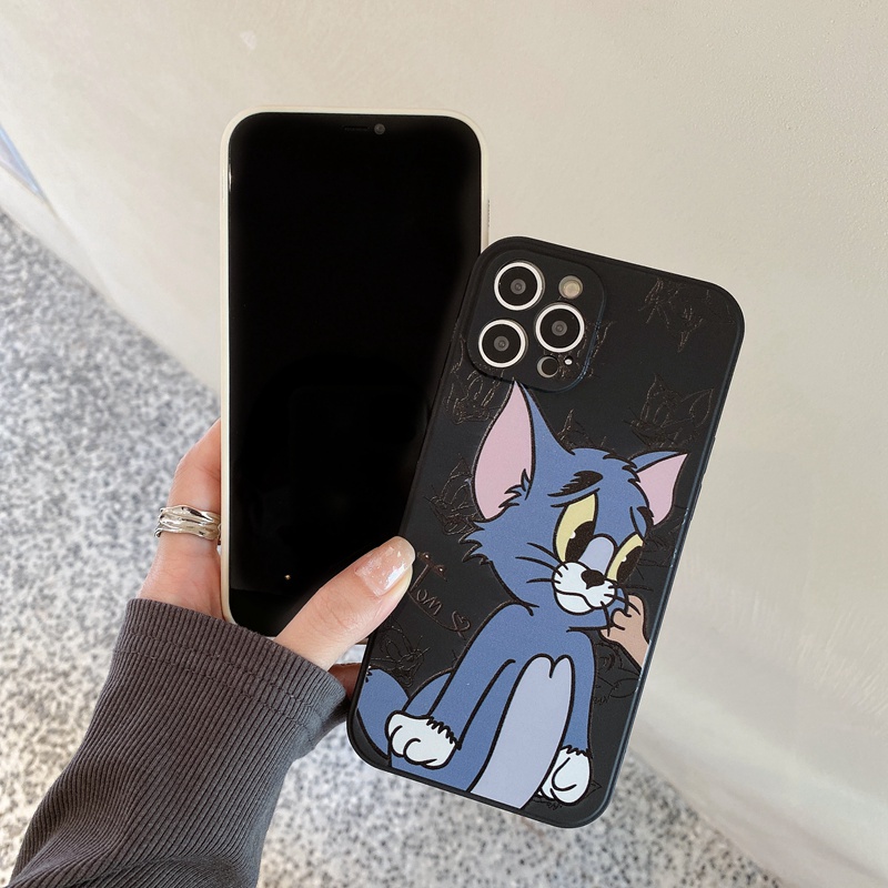 【Couple】Soft Case IP IPhone 7 8 Plus 7+ 8+ X XR XS Max 11 12 13 14 Pro Max SE 2020 Black Case Tom and Jerry casing hp iphone missconnie