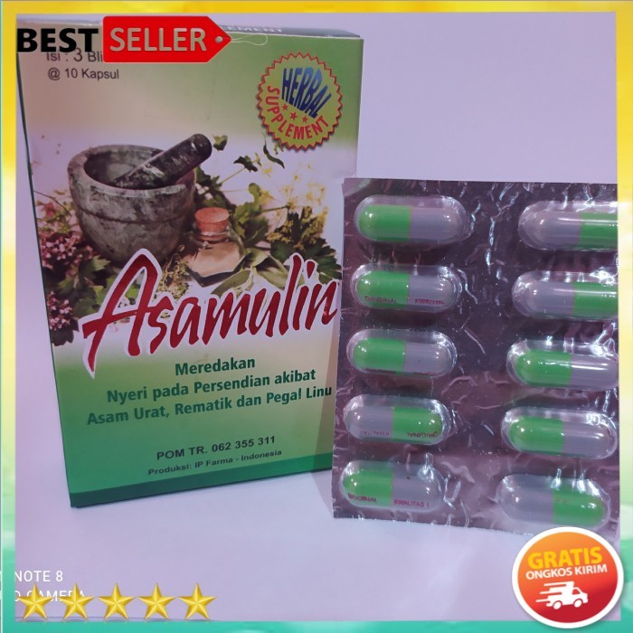 

Asamulin original berkhasiat asli box kapsul Obat Asam Urat Pegal Linu ASLI