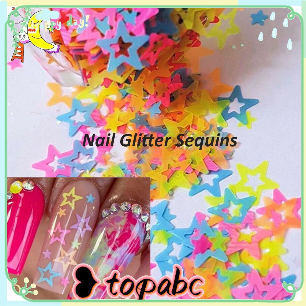 Top Neon Bintang Kuku Payet Baru Manicure Decor DIY Art Acrylic Gel 3D Dekorasi Kuku