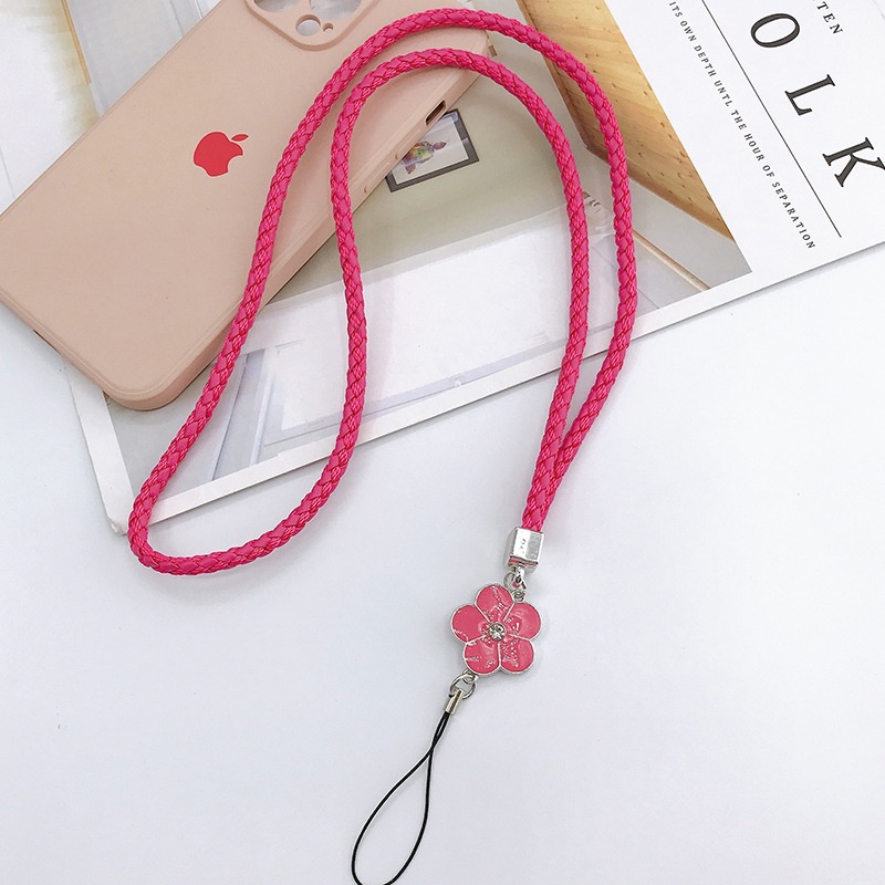 8warna Solid PU Leather Braided Camellia Anti-lost Lanyard Panjang Untuk iPhone Android OPPO VIVO Huawei Xiaomi Redmi Samsung Semua Casing Ponsel Universal DIY Strap