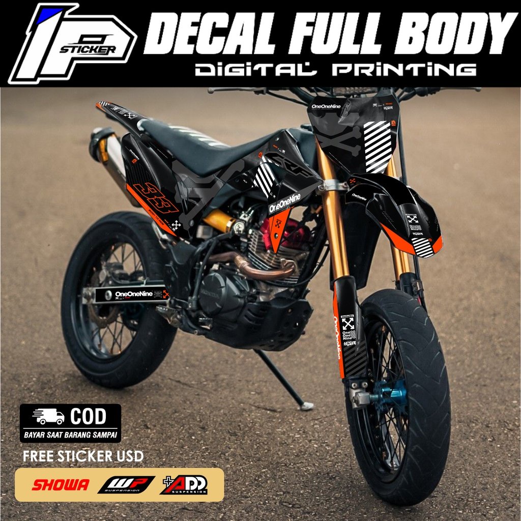 DECAL CRF 150 L SUPERMOTO FULL BODY HITAM SUPER GLOSSY DOFF DESAIN ONEONENINE / KSR  KLX DTRACKER WR