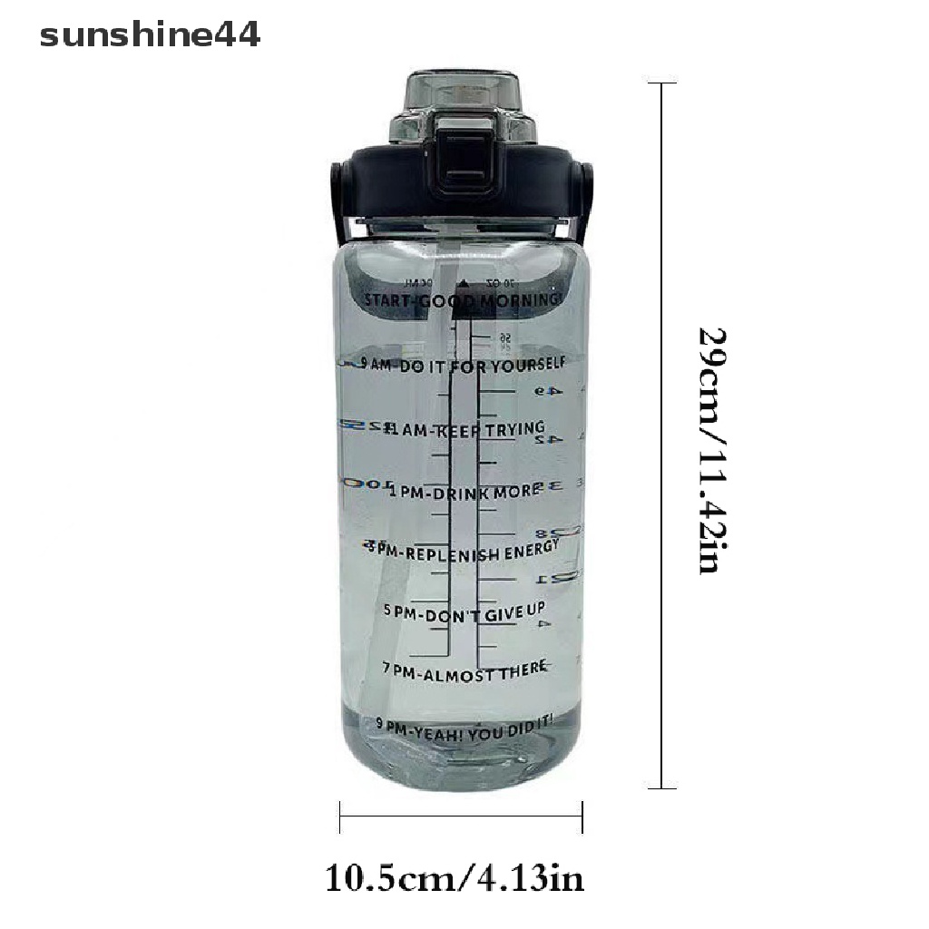 Sunshine Botol Air 2liter Dengan Sedotan Female Jug Gadis Botol Travel Portabel Kebugaran Sepeda Cangkir Musim Panas Dingin Water Jug Dengan Penanda Waktu ID