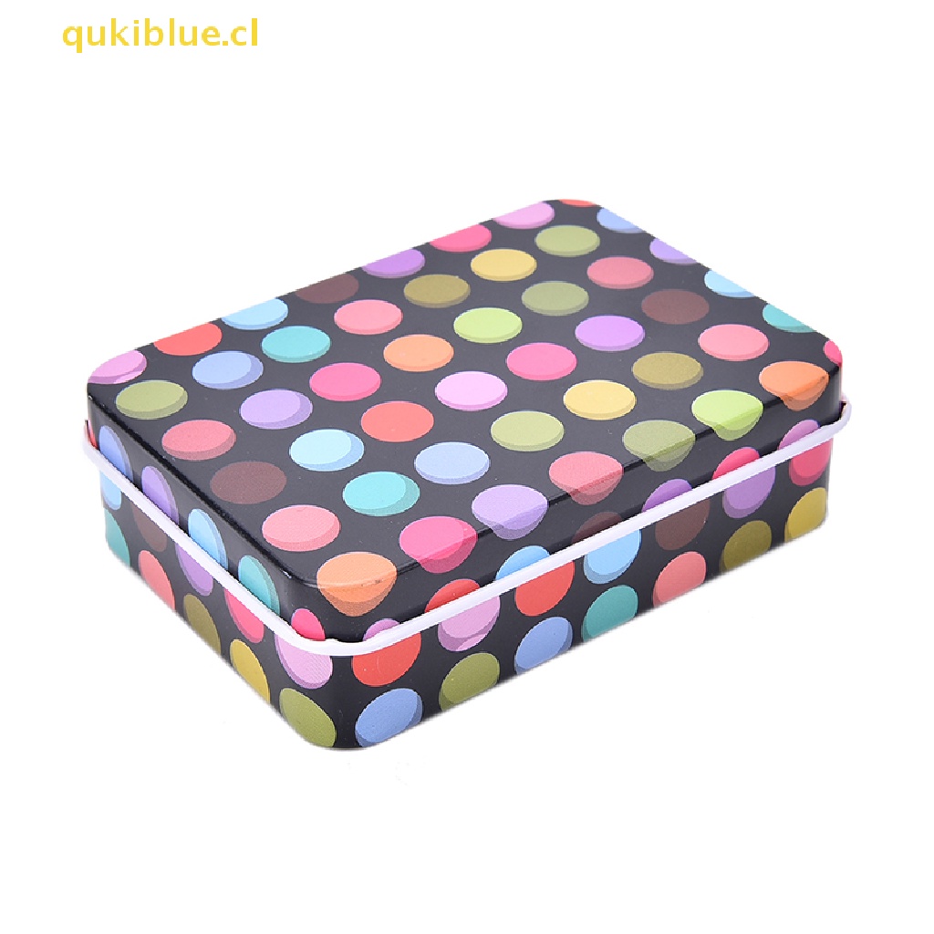 Qukiblue Wadah Logam Kaleng Mini Persegi Panjang Kecil Indah Kotak Penyimpanan Case Pattern, cl