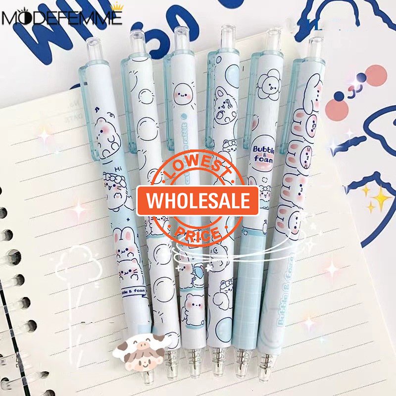 [Harga Grosir] 1pc 0.5 mm Kantor Sekolah Perlengkapan Alat Tulis Siswa Hitam Peluru Tanda Tangan Pena Kartun Kelinci Beruang Pena Netral Sky Blue Press Neutral Pen