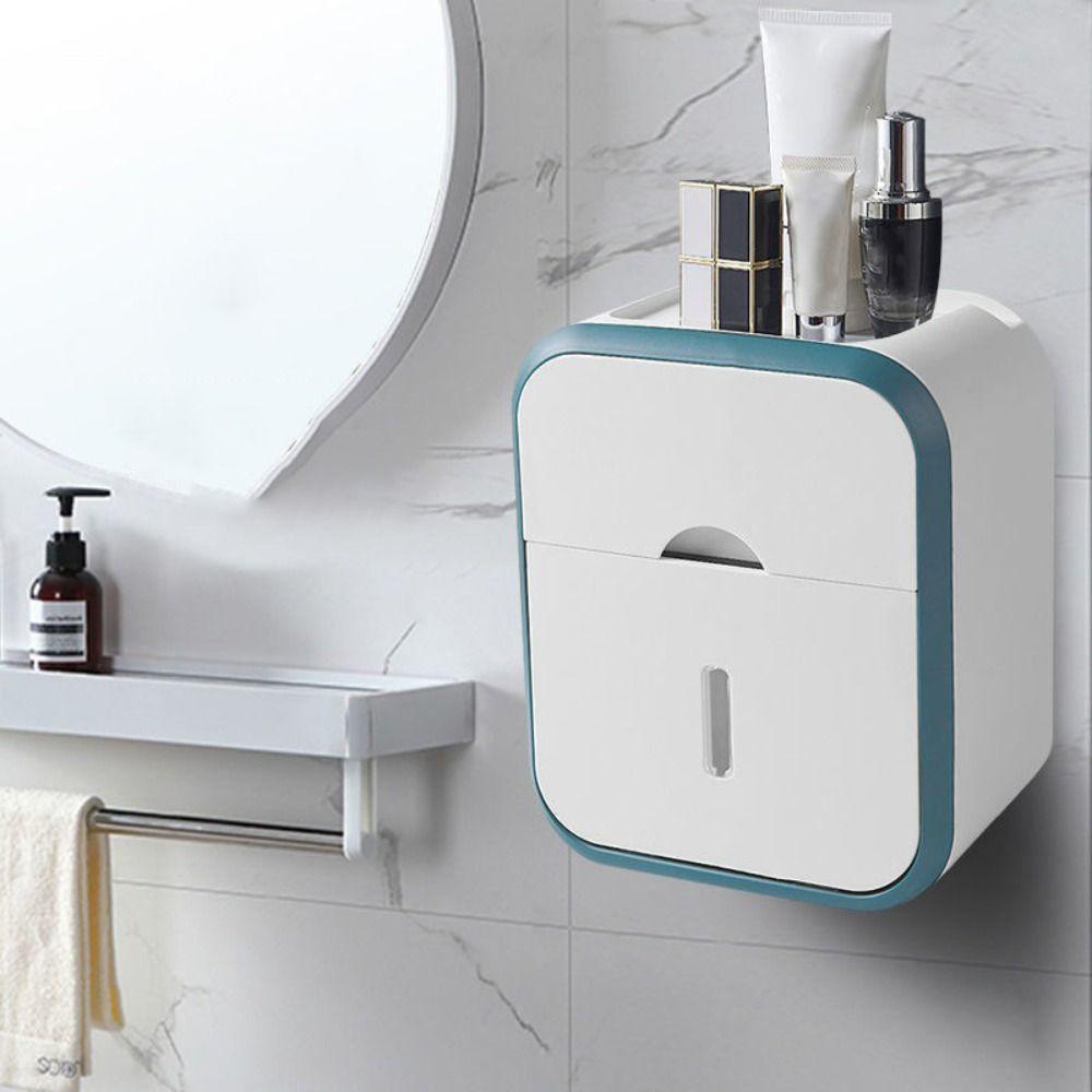 [Elegan] Kotak Tisu Kreatif Plastik Tahan Air Dipasang Di Dinding Dapur Kamar Mandi Aksesoris Bebas Pukulan Toilet Paper Holder