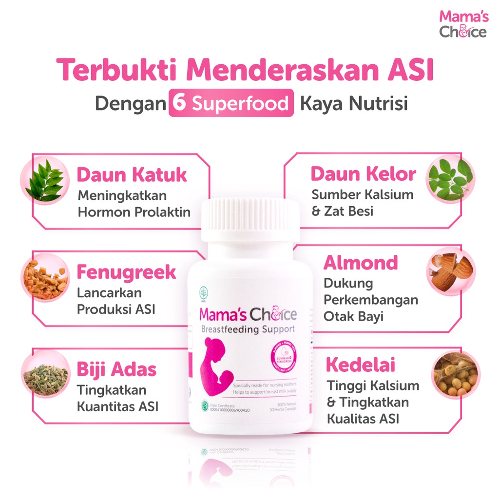 ASI BOOSTER | Mama's Choice Breastfeeding Support (30 Kapsul) | Pelancaran ASI Natural, Terdaftar BPOM, Halal MUI