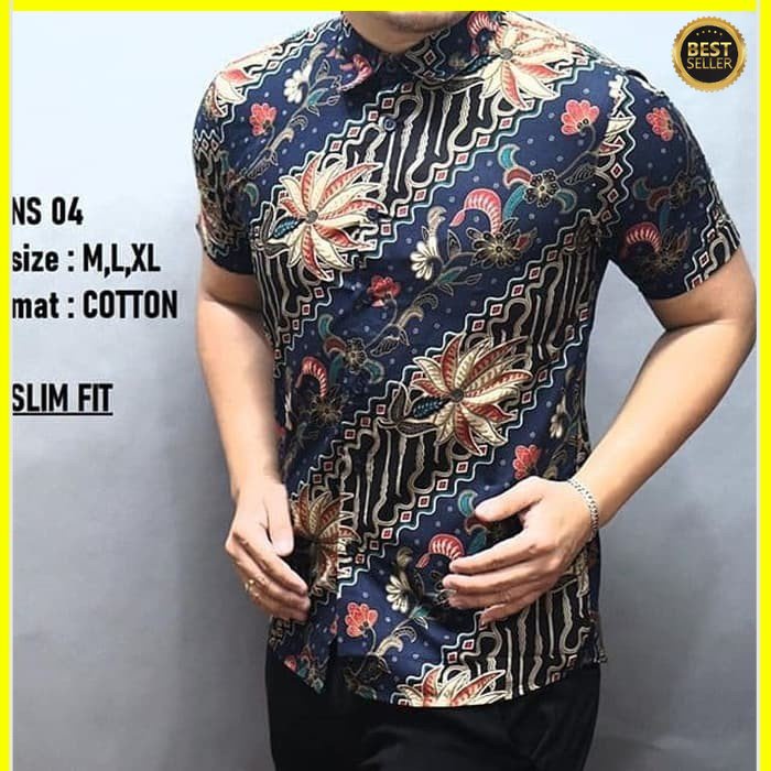 KEMEJA PRIA BATIK LENGAN PENDEK HEM BAHAN KATUN HALUS 40S NS 04 MEWAH PREMIUM BAJU ELEGANT SIZE M L XL  SKU MS JAKARTA