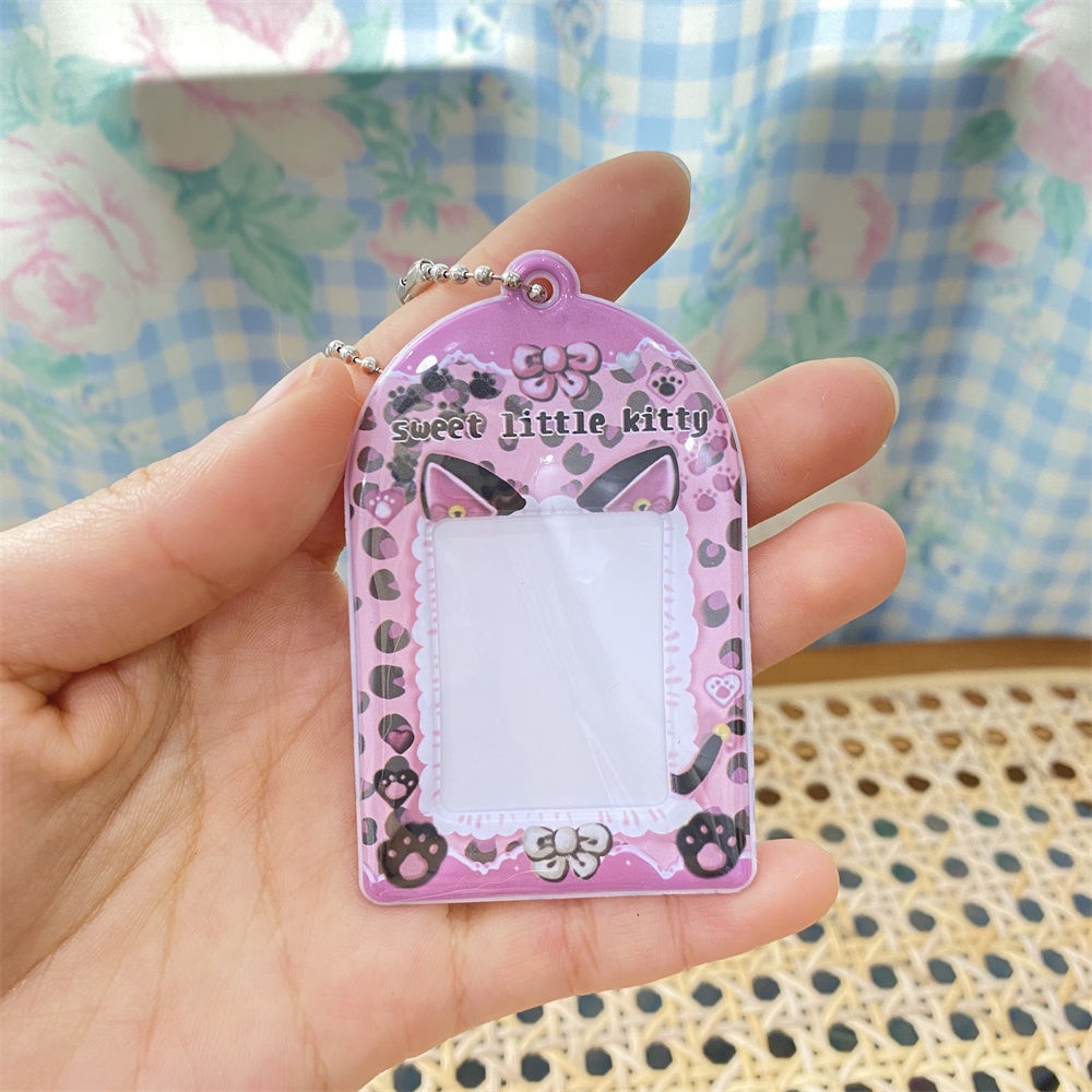 Ins Style Telinga Kucing 3.3 cm ID Foto Kepala Besar Stiker Card Holder Cute Bow Pendant Key Chain Star Chasing Love Beans