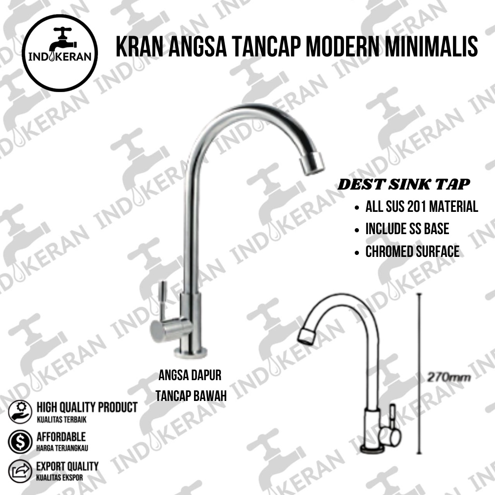 INDOKERAN - Kran Angsa Stainless Tanam Dapur Minimalis