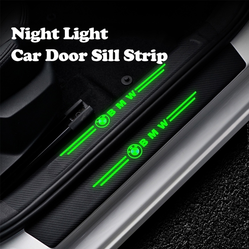 4pcs Serat Karbon luminous tape Pelindung Pintu Mobil doorsill Anti Gores Stiker Hias