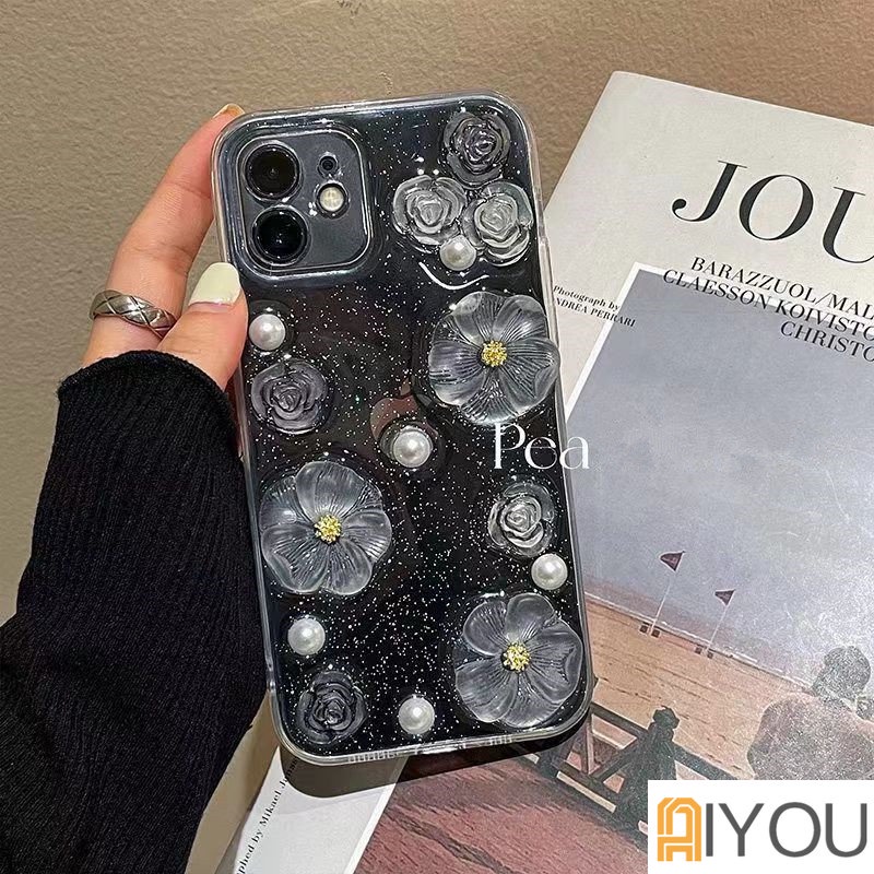 Casing 3D Bunga Mutiara Untuk Iphone14 13 12 Pro Max7 8 Plus Casing Ponsel Untuk iphone 11xr X XS Max SE Soft Back Cover