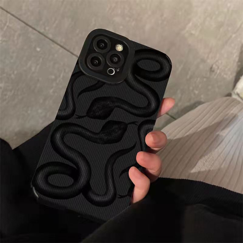 【Lamb Skin】Black Snake Leather Soft Case for IPhone 6S 7 Plus 8 Plus X XS XR XS Max 11 13 12 14 PRO Max 14 Plus 12 13 Mini Camera Protect Phone CASE