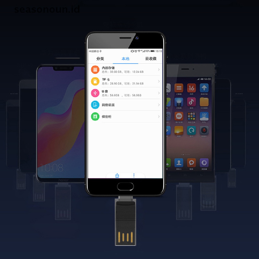Seasonoun 2in1 Card Reader USB 2.0 &amp; USB Tipe C Ke SD Micro SD TF Card Reader OTG Adapter.