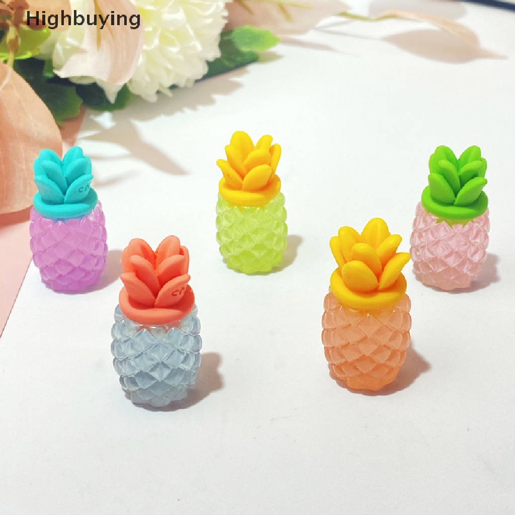 Hbid 10Pcs 3D Buah Nanas Bercahaya DIY Cream Lem Pernak Pernik Aksesoris Resin Ornamen Glory