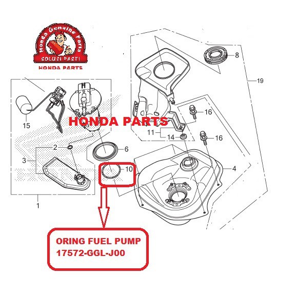 ORING SEAL FUEL PUMP POMPA BENSIN SONIC SUPRA GTR 150 BEAT VARIO SPACY SCOOPY 110 125 150 17572-GGL-