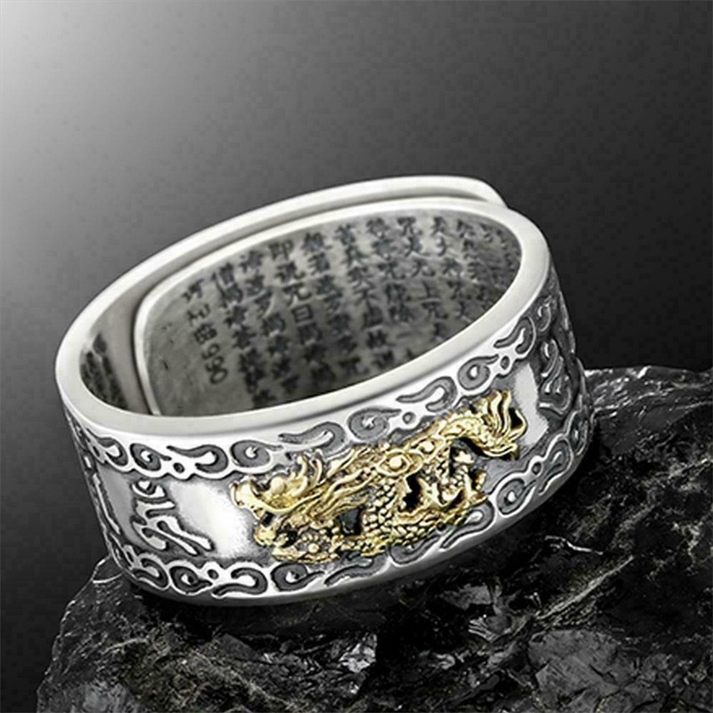 1pc Vintage Pixiu Cincin Feng Shui Jimat Kesehatan Dan Keberuntungan Adjustable Openning Perhiasan Hadiah Pria Wanita