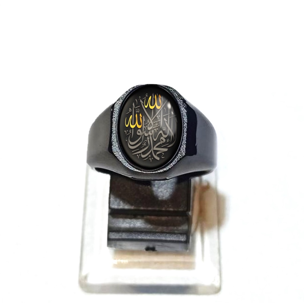 CINCIN TAUHID LAFADZ ALLAH ISLAM PRIA MODEL AKIK SEGI 8 KACA CEMBUNG BAHAN PREMIUM TITANIUM ANTI KARAT TIDAK LUNTUR