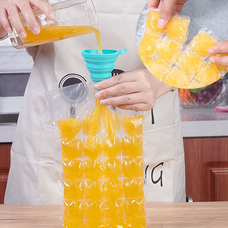 10pcs Kantong Pembuat Es Bening Sekali Pakai Musim Panas Jelly Cepat Pembekuan Kantong Keluarga Minuman Dingin DIY Cetakan Pack 24kisi-disegel Sendiri Cetakan Es Batu