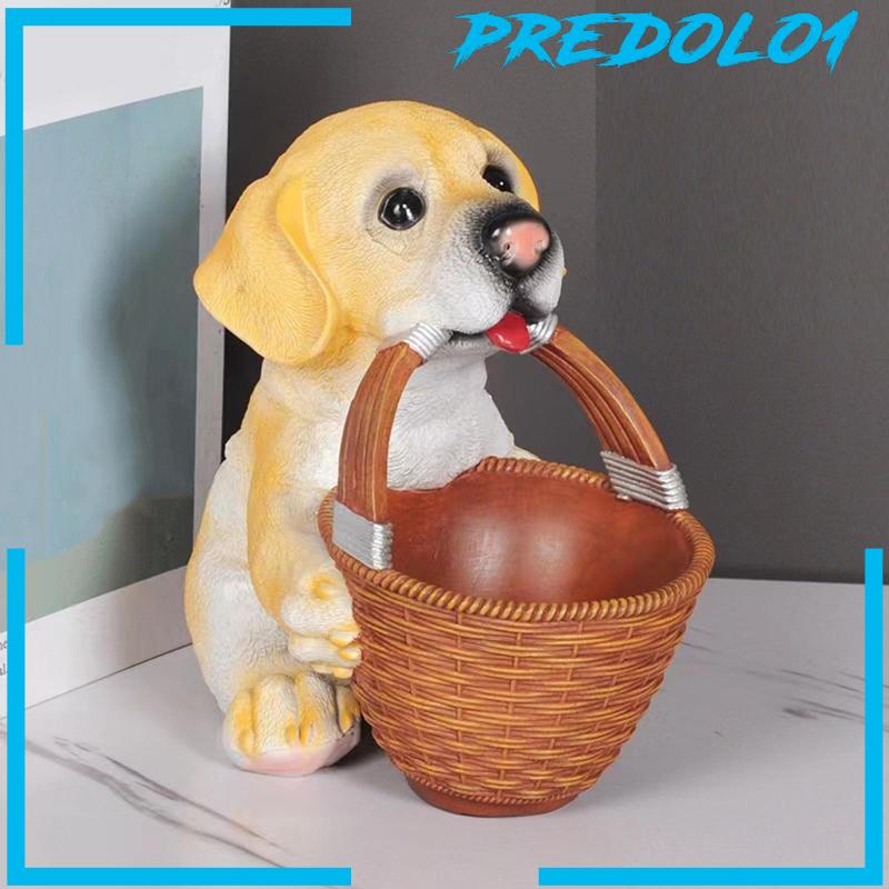 [Predolo1] Patung Puppy Dengan Keranjang Dog Resin Figurine Dish Candy Statue Kotak Penyimpanan