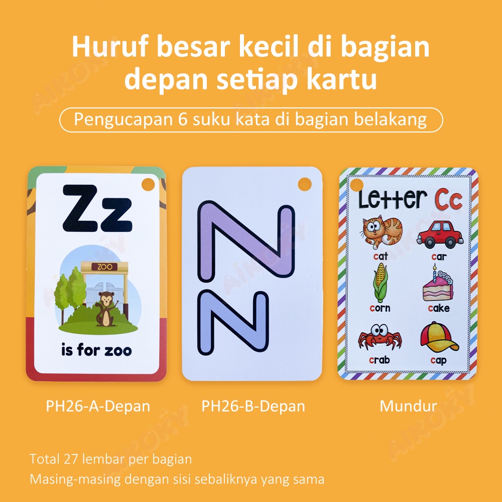 Aikoky 27 PCS Flash Card Edukasi Anak Anti Air / Flash Card Huruf Abjad Bahasa Inggris