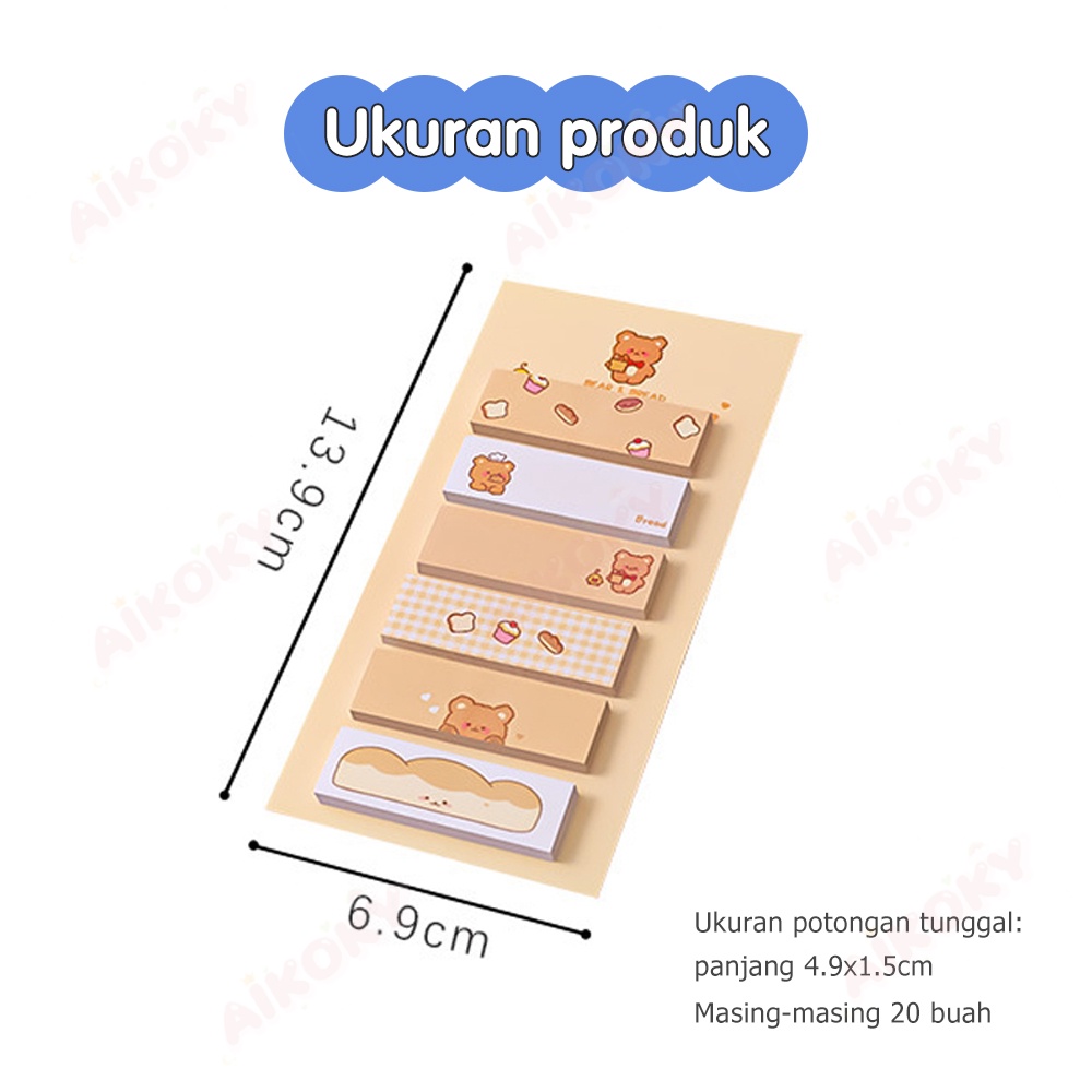 Aikoky Sticky notes 6 baris karakter lucu memo note