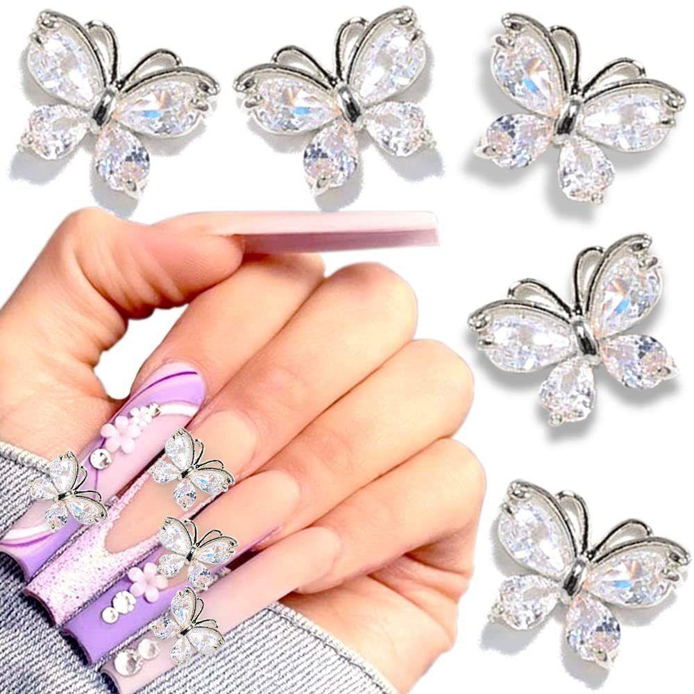 R-FLOWER 5pcs Nail Art Berlian Imitasi Manicure Aksesori 3D Shiny Butterfly