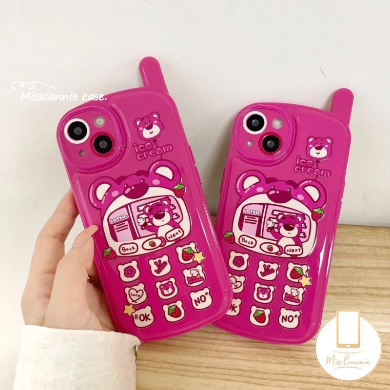 IPHONE Kartun Indah Strawberry Bear Manyo Case Kompatibel Untuk Iphone11 13 14 12 Pro MAX 7Plus 8Plus 78 Plus XR X XS MAX SE 2020 Kepribadian Retro Bentuk Ponsel Seluler Penutup Glossy