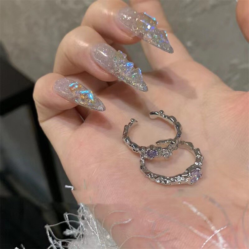 2 Pcs/set Ladies Fashion Geometric Ring Set Zircon Ring Set