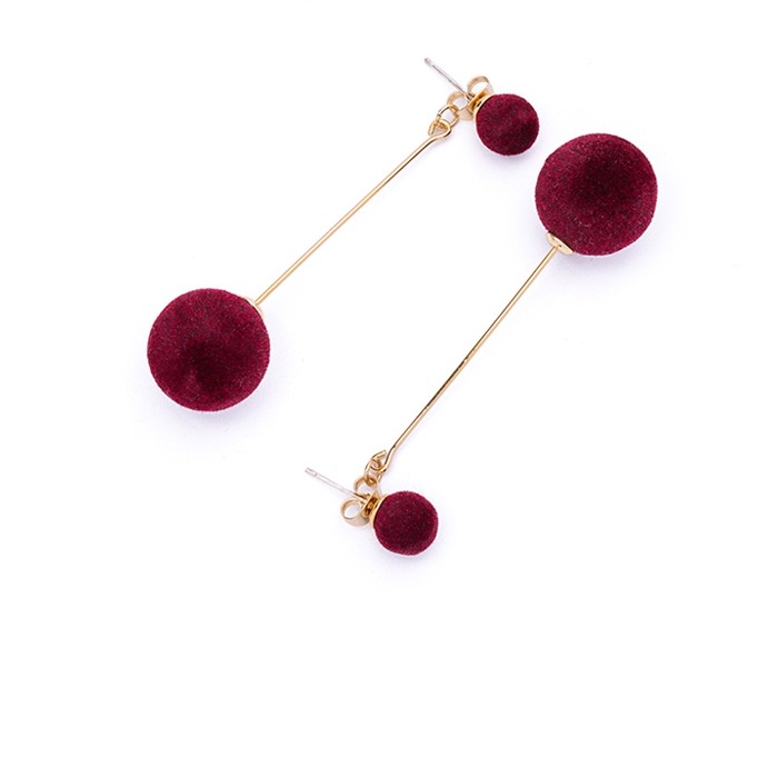 Anting Bola Mewah Panjang Temperamen Korea Perempuan Anting Rumbai Merah Sederhana Anting High-End