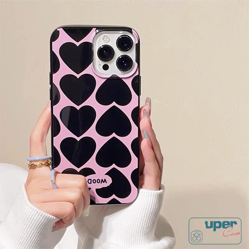 IPHONE Casing Kompatibel Untuk Iphone7 8 Plus 11 12 13 14 Pro Max XR X XS Max SE 2020 Kepribadian Lucu Graffiti Cinta Hati Keren Hitam Glossy Shockproof Lembut TPU Tahan Kotoran Ponsel Cover