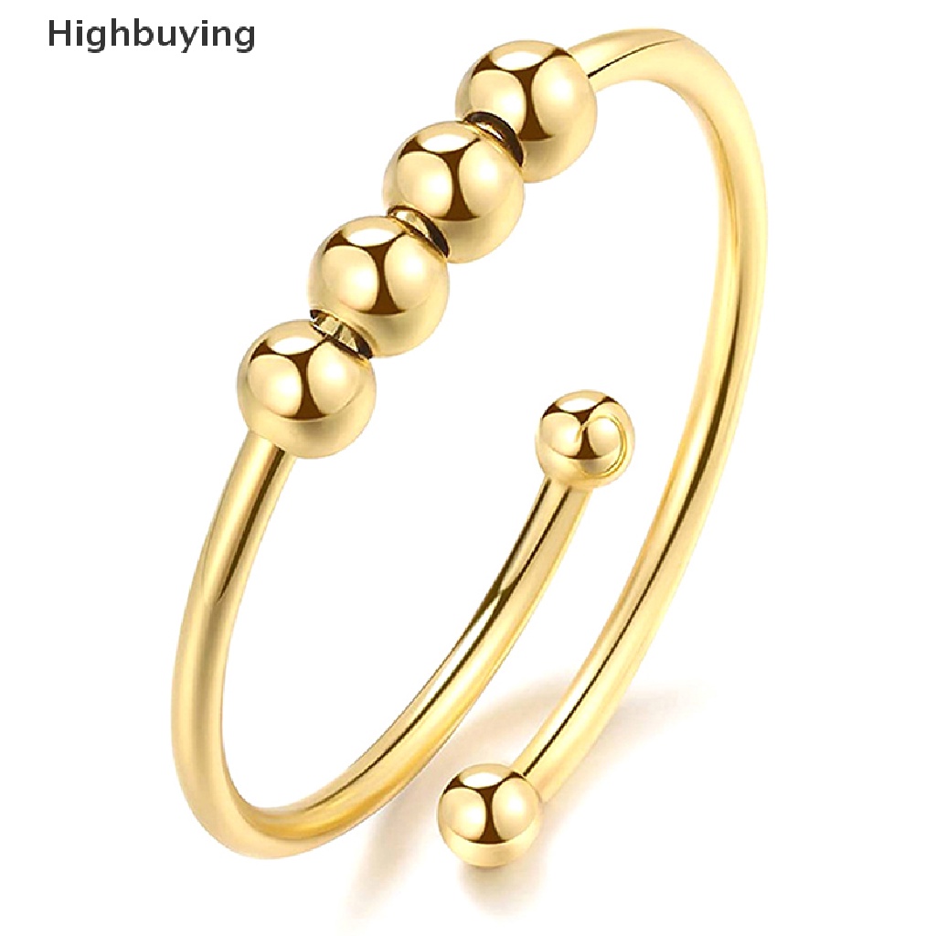 Hbid Stainless Steel Rotate Beads Anxiety Rings Adjustable Stress Relief Fidget Rings Untuk Wanita Pria Fashion Perhiasan Hadiah Glory