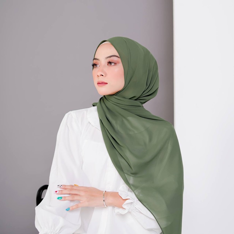 Hijab Jilbab Pashmina Ceruty Baby Doll  Premium Terbaru 2023 By Mardhatillah Warna seawood - hijau b