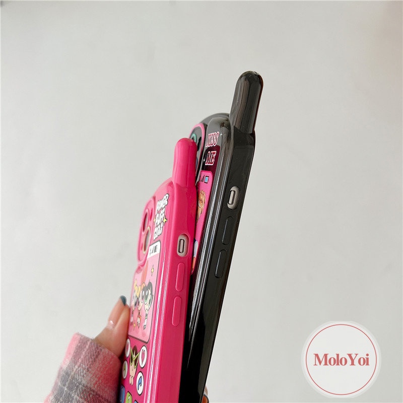 IPHONE Case Bentuk Ponsel Kepribadian Retro Kreatif Kompatibel Untuk Iphone11 7 8 Plus XR 13 14 12 Pro MAX X XS MAX Kartun Powerpuff Gadis Barbie Soft Cover