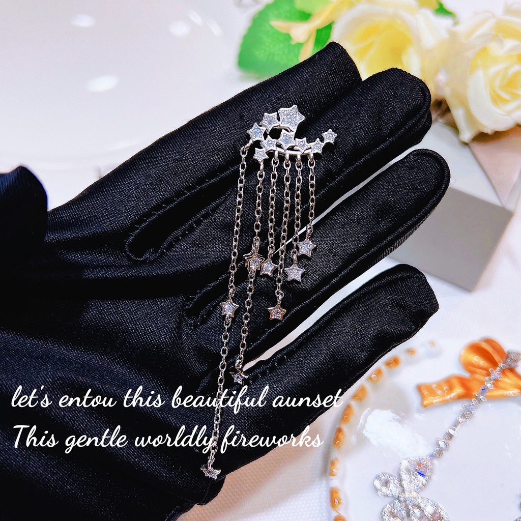 Goldkingdom Aksesoris Perhiasan Fashion Ready Stock Niche Desain Midnight Starry Sky Anting Rumbai Mengapung Mempercantik Bentuk Wajah Cahaya Mewah Ear Studs Anting Panjang Perempuan