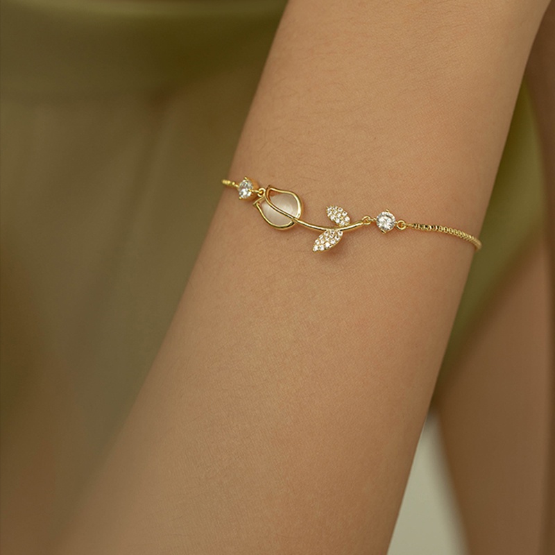 Gelang Emas Tulip Sederhana Untuk Wanita Gelang Kristal Opal Perhiasan Aksesoris Fashion