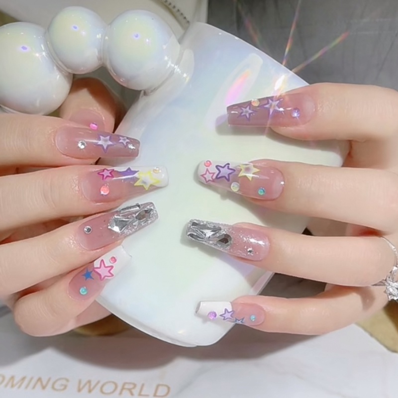 1pc Stiker Kuku Bintang 3D Lucu Pink Biru Cinta Hati Pelangi Planet Awan Manicure Tips Self-Adhesive Slider Nail Art Dekorasi