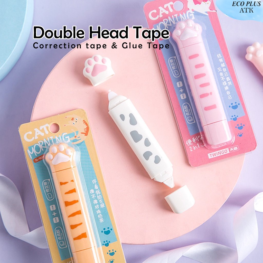 Glue and Correction Tape 2 in 1 Cute Cat Kitten Kucing Sekolah Kantor Tip-ex roll ATK