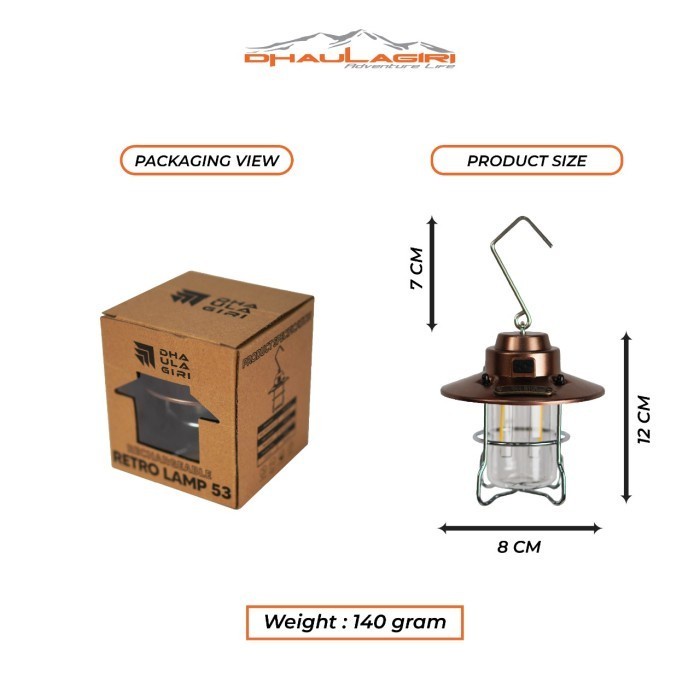 Lampu Tenda Retro Camping Lamp 53 Dhaulagiri Bisa Dicas Rechargeable