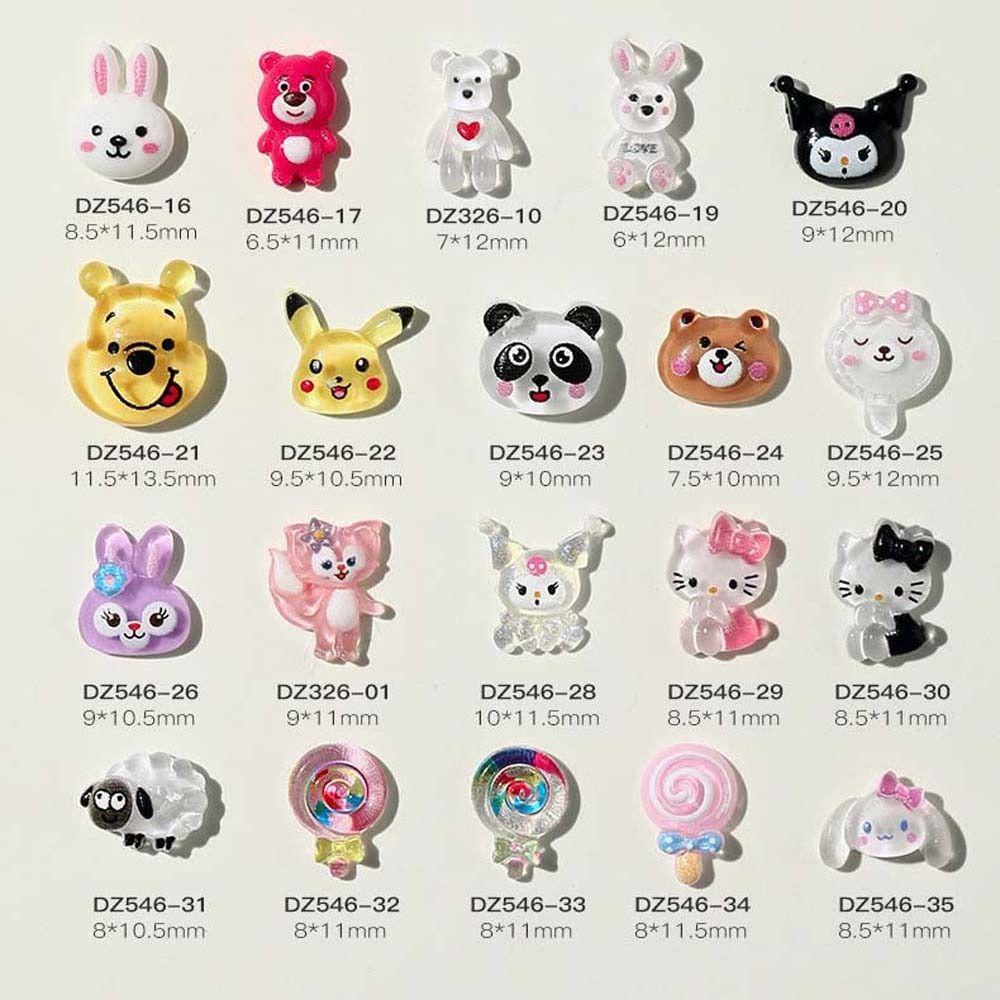 Nickolas1 Kartun Dekorasi Kuku Fashion Kelinci Jepang Kuromi Kitty Cat Manicure Aksesoris Hiasan Kuku 3D Nail Art Drills