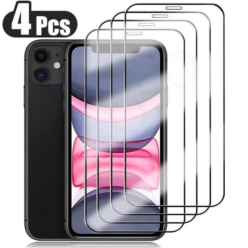 4pcs Full Cover Tempered Glass Untuk Iphone14 13 12 11 Pro MAX Plus Pelindung Layar Kaca Mini Untuk iPhone X XS MAX XR 7 8 6 6S Plus SE 2022 2020 14Plus 13Mini 12Mini