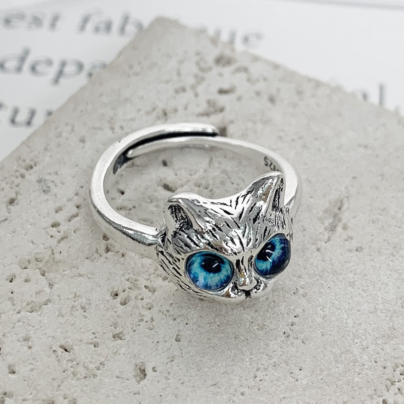 Lucu 3D Mata Biru Kucing Hewan Terbuka Cincin Perhiasan Adjustable Evil Eye Finger Rings Untuk Wanita Lady Girl Hadiah Hari Ulang Tahun